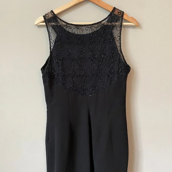 Vintage Brilliante By JA Womens MP Petite Sleeveless Beaded Cocktail Black Dress - Picture 10 of 16